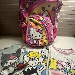 Hello Kitty Bundle Set of 4 ( Backpack, 3 T Shirt)